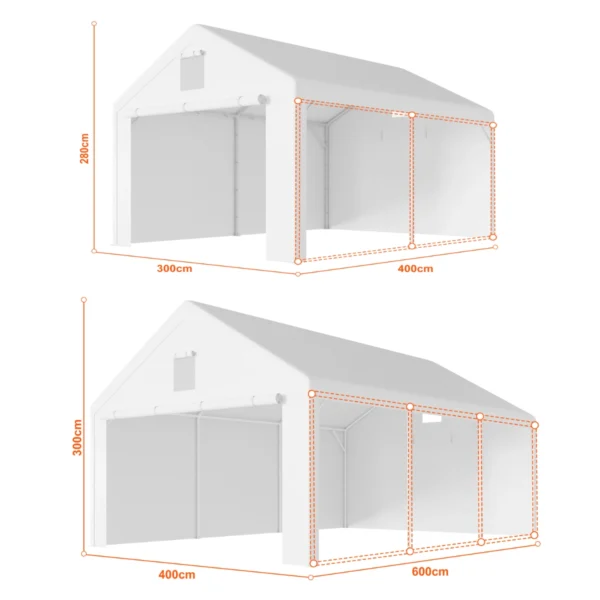 garazs-sator-4x6m-osszehasonlitas Garázs sátor – prémium 38 mm-es váz + 280 g/m² ponyva