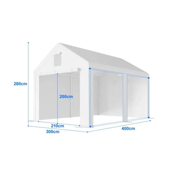 Garázssátor – prémium 38 mm-es váz + 280 g/m² ponyva