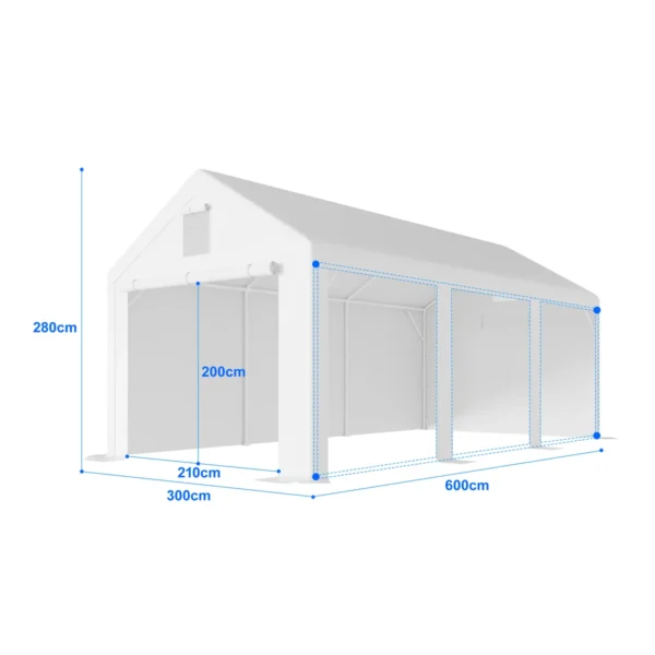 Garázssátor – prémium 38 mm-es váz + 280 g/m² ponyva