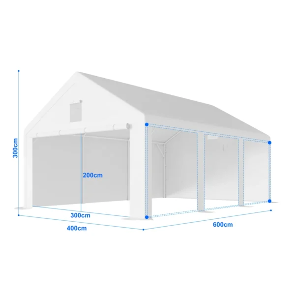Garázssátor – prémium 38 mm-es váz + 280 g/m² ponyva