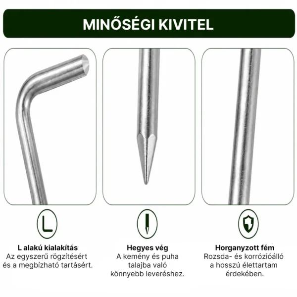 Fém rögzítő cövekek sátrakhoz és ponyvákhoz 30 cm – 10 db