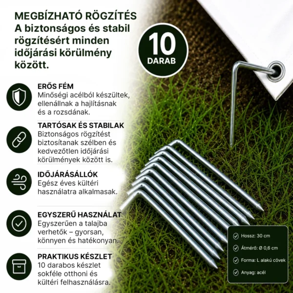 Fém rögzítő cövekek sátrakhoz és ponyvákhoz 30 cm – 10 db