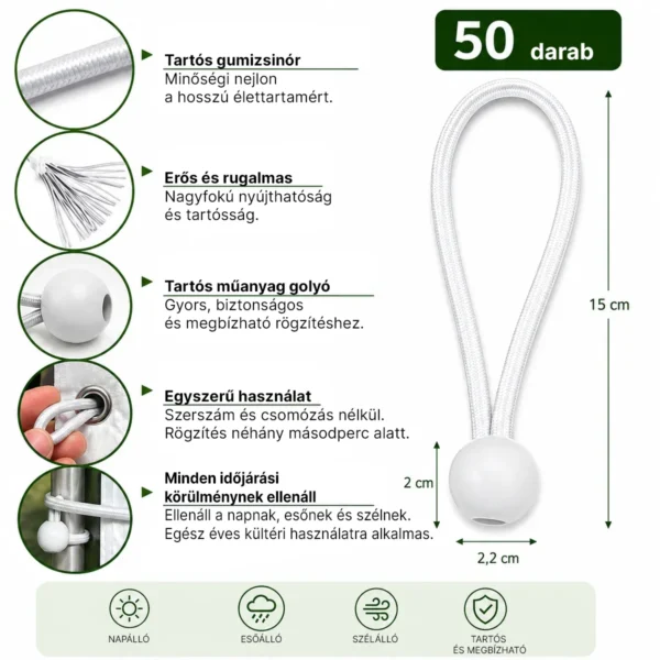 Rugalmas rögzítőgumik golyóval – 50 db