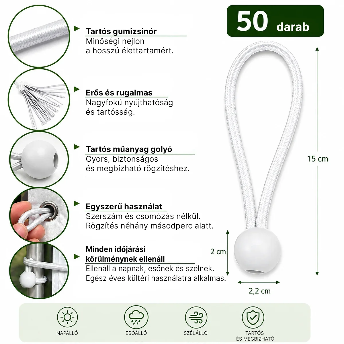 Rugalmas rögzítőgumik golyóval – 50 db